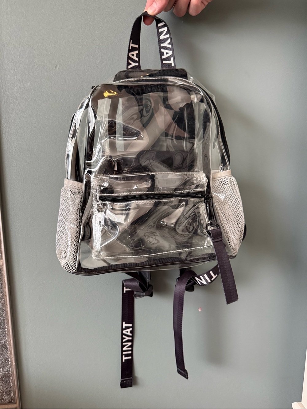 Clear Mini Backpack with Black Trim and White Mesh